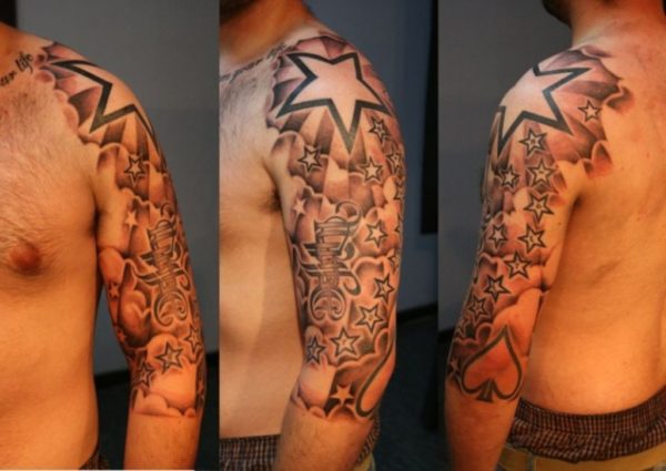 Red and Black Star Tattoo on Shoulder - wide 2