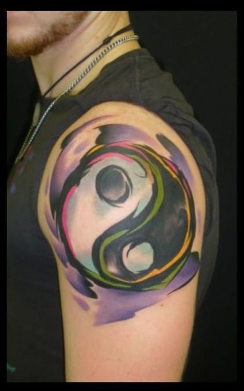 Abstract Yin Yang Tattoo On Shoulder
