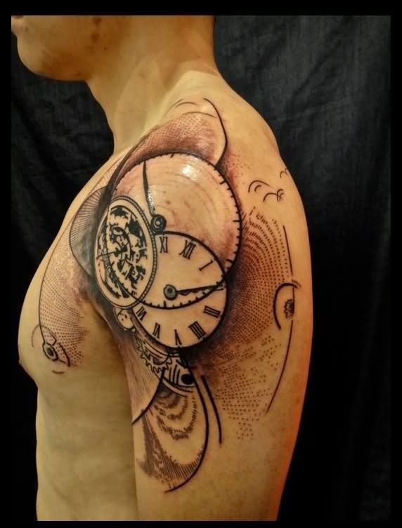 Abstract Clock Shoulder Tattoo