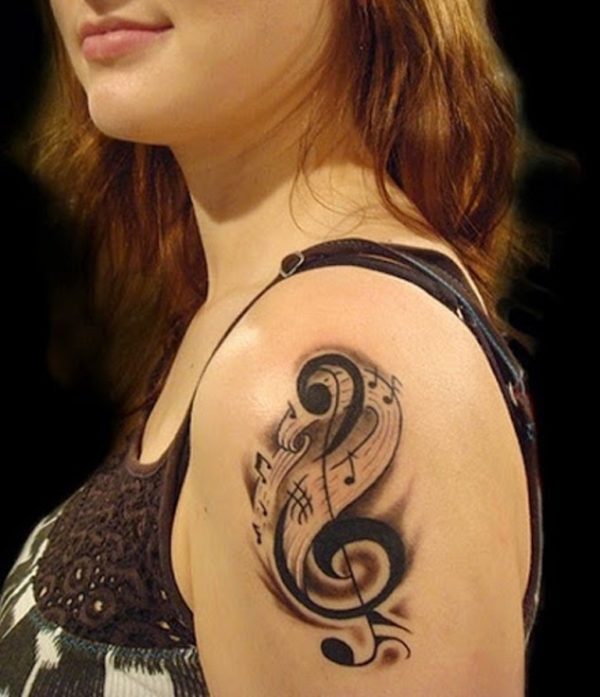 Adorable Shoulder Music Tattoo