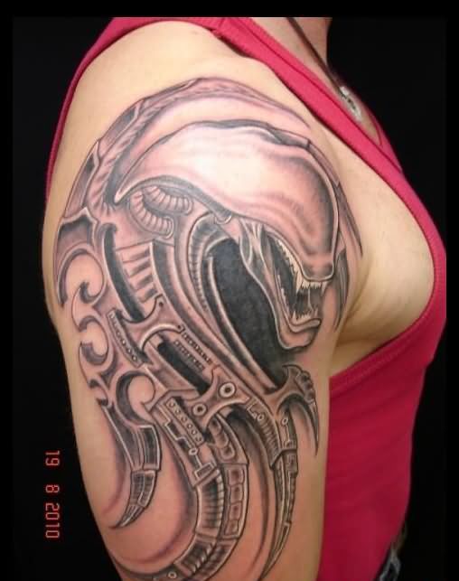 Alien Shoulder Tattoo Design