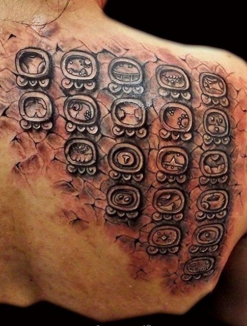Amazing Aztec Shoulder Back Tattoo