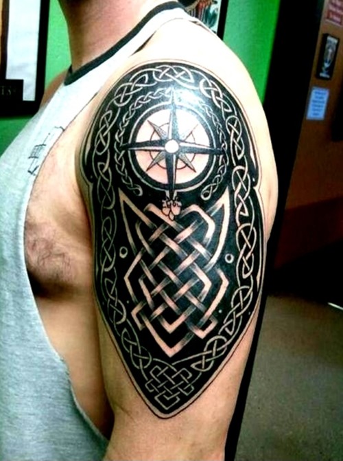 Amazing Black Armor Celtic Shoulder Tattoo