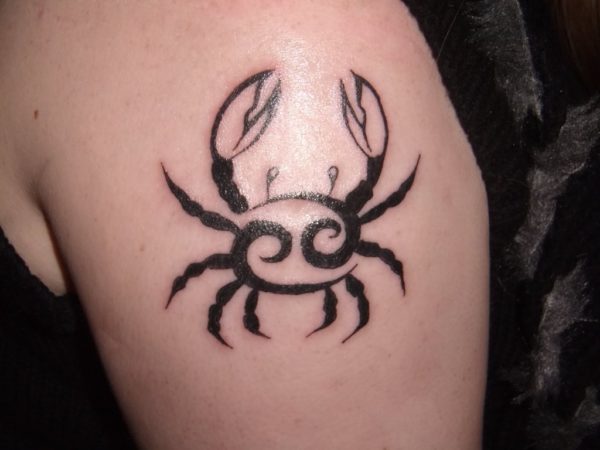 Amazing Cancer Zodiac Tattoo On Left Shoulder