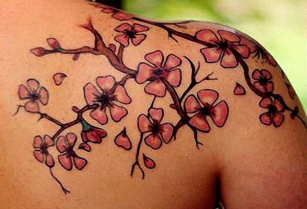 Amazing Cherry Blossom Tree Tattoo On Shoulder Back