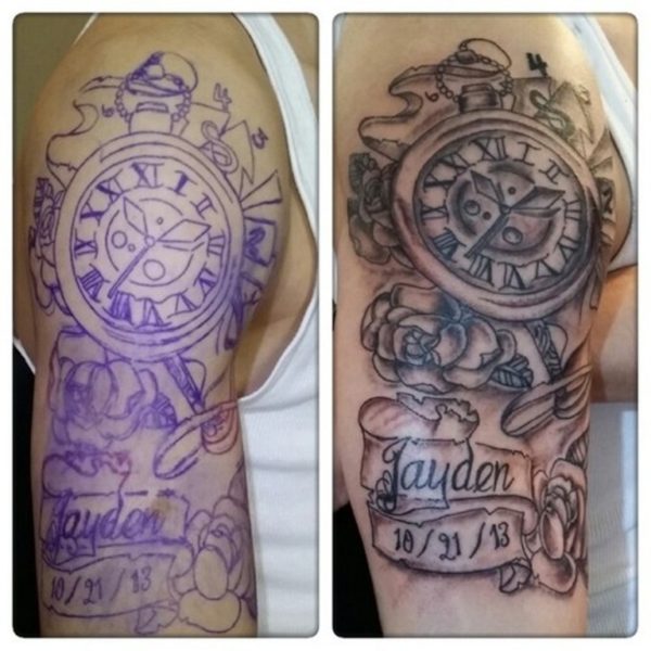 Amazing Clock Shoulder Tattoo