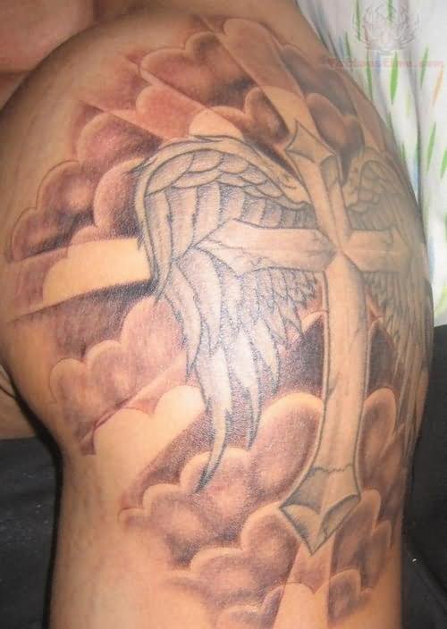 Amazing Cross Shoulder Tattoo Design