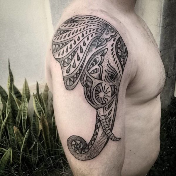 Amazing Designer Elephant Face Tattoo