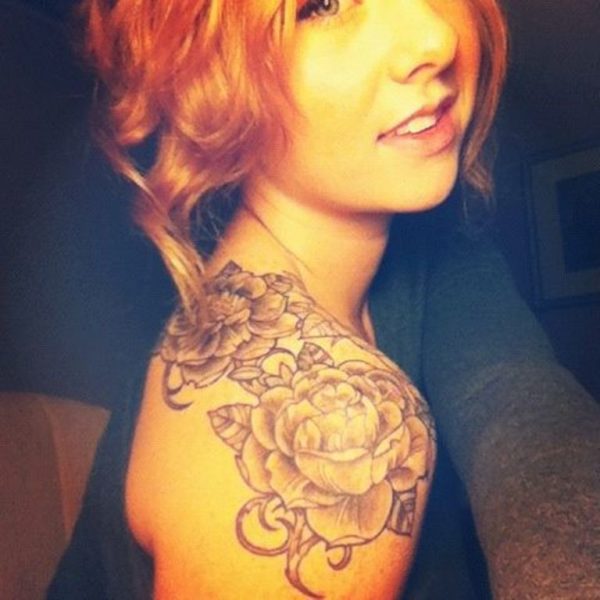 Amazing Grey Rose Shoulder Tattoo