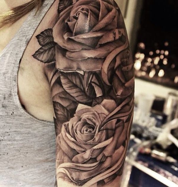 Amazing Grey Roses Tattoo