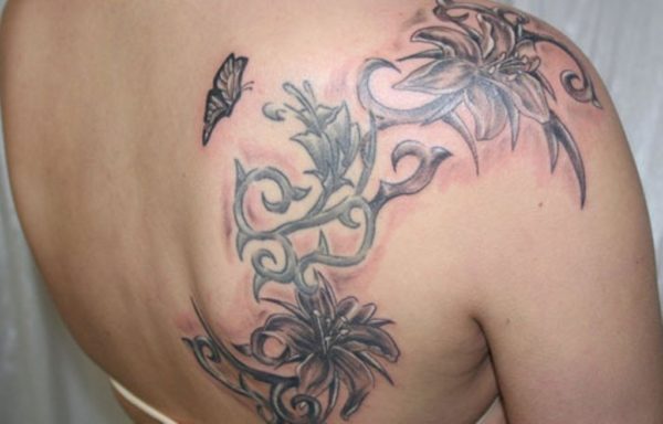 Amazing Grey Vine Shoulder Tattoo