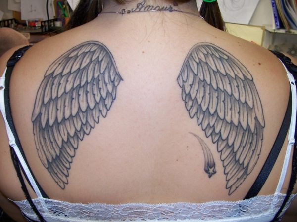 Amazing Grey Wings Tattoo