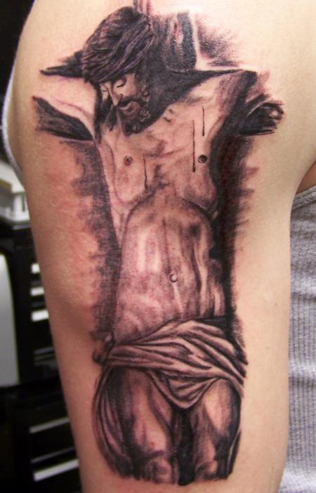Amazing Jesus Tattoo On Shoulder