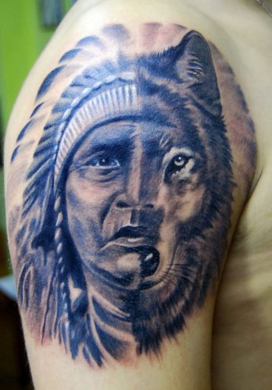 Amazing Man And Wolf Tattoo Of America