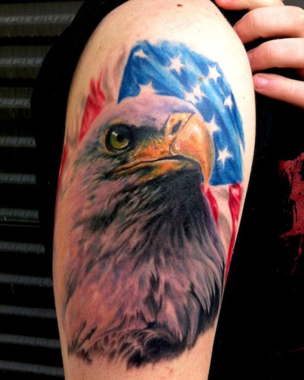 Amazing Patriotic Eagle Shoulder Tattoo