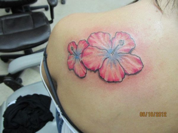 Amazing Pink Flower Color Tattoo