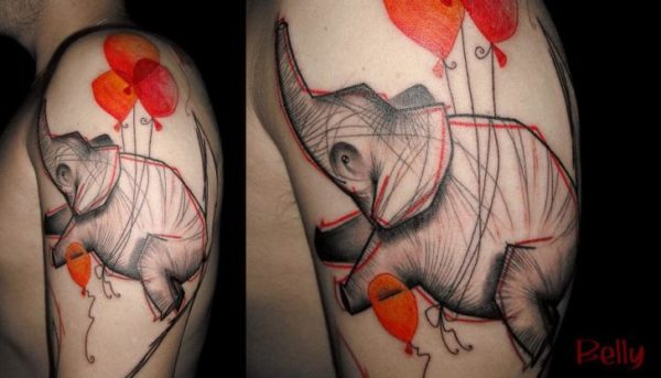 Amazing Red Elephant Tattoo On Shoulder