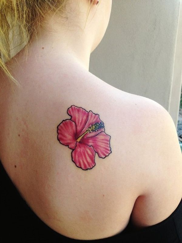 Amazing Red Hibiscus Flower Tattoo