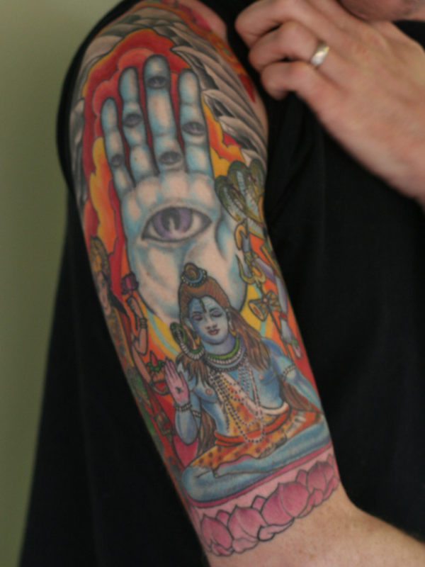 Amazing Shiv Half Sleeves Shoulder Tattoo