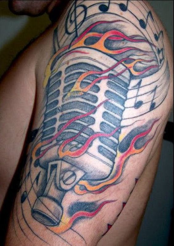 Amazing Shoulder Music Tattoo Design