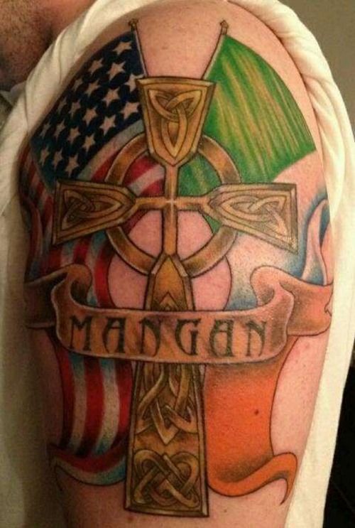 American Cross Shoulder Tattoo