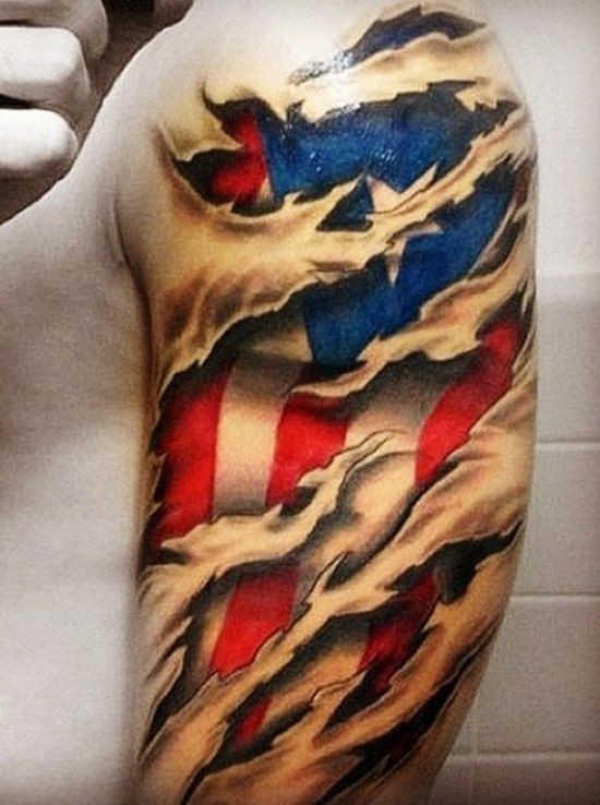 American Flag Ripped Skin Tattoo