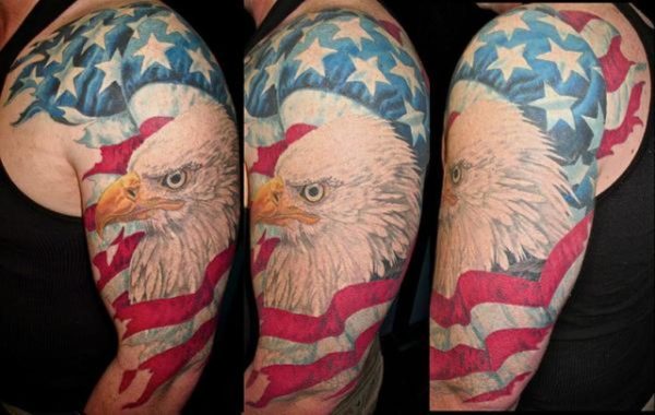 American Flag Sleeve Shoulder Tattoo