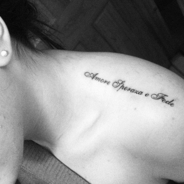 Amore Quote Tattoo On Shoulder