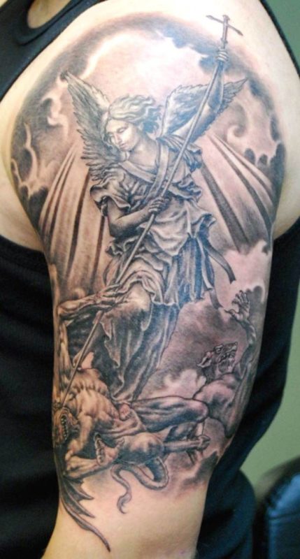 Angel Fight With Devil Tattoo Design