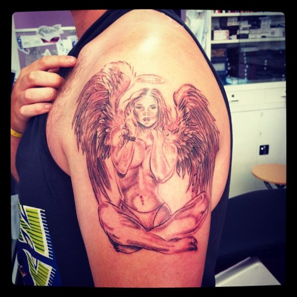 Angel Tattoo Design On Left Shoulder