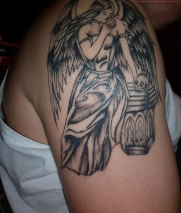 Angel Woman Shoulder Tattoo Design