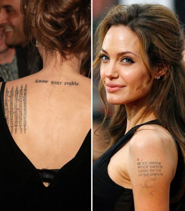 Angeline Jolie Lettering Tattoo