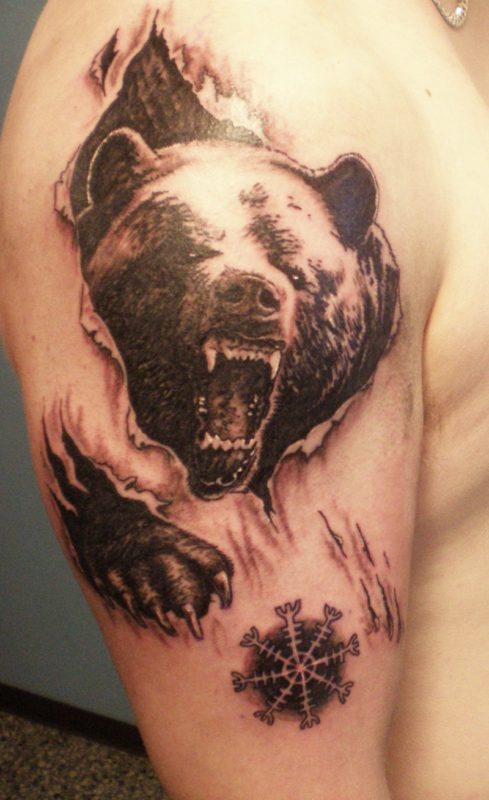 Angry Bear Rip Skin Tattoo