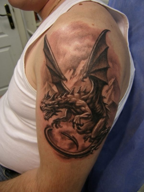  Angry Dragon Shoulder Tattoo