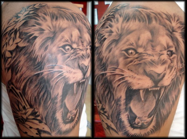 Angry Lion Face Tattoo Design