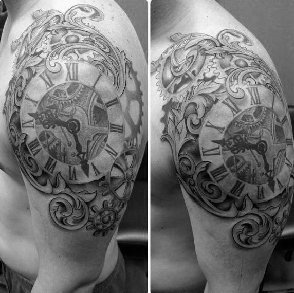 Antique Clock Shoulder Tattoo