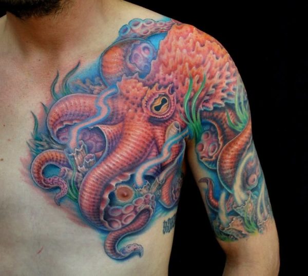 Attractive Colored Kraken Tattoo