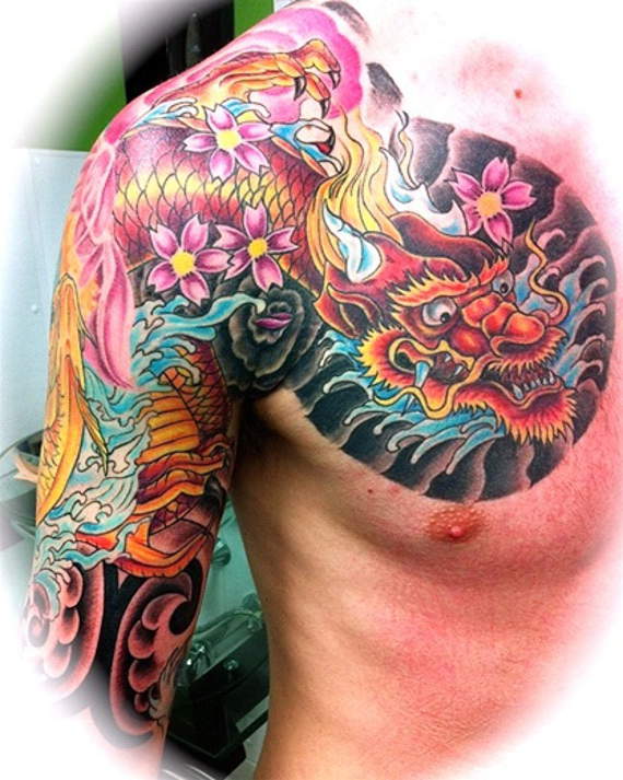 Attractive Colorful Dragon Tattoo