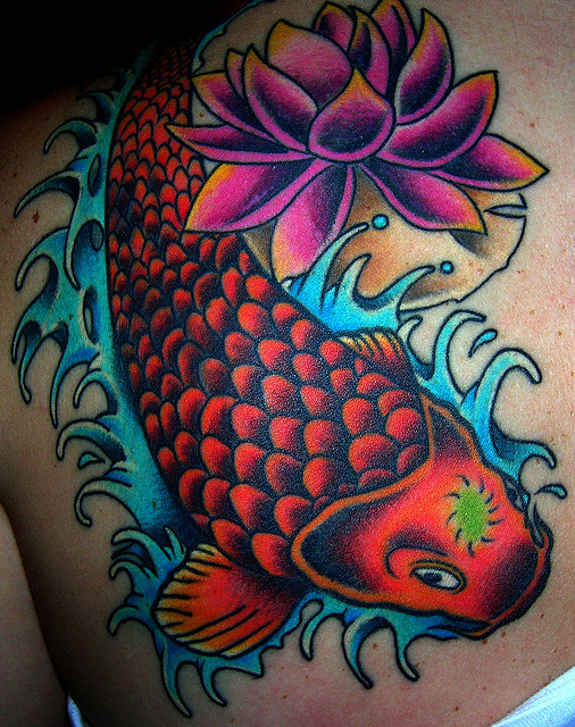 Attractive Fish Shoulder Tattoo Design