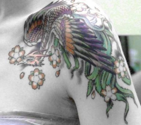 Attractive Phoenix Shoulder Tattoo Design