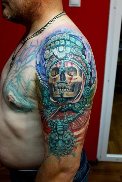 Attractive Skull Tattoo On Left Shoulder