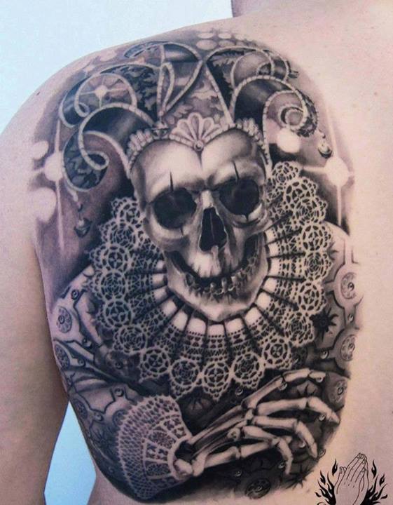 Awesome Aztec Skull Tattoo On Shoulder Back-st46006