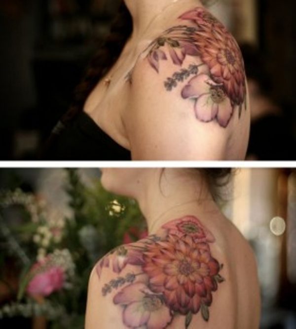 Awesome Dahlia Flower Vintage Tattoo