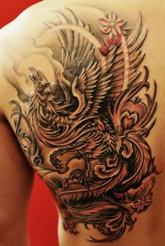 Awesome Flying Phoenix Tattoo