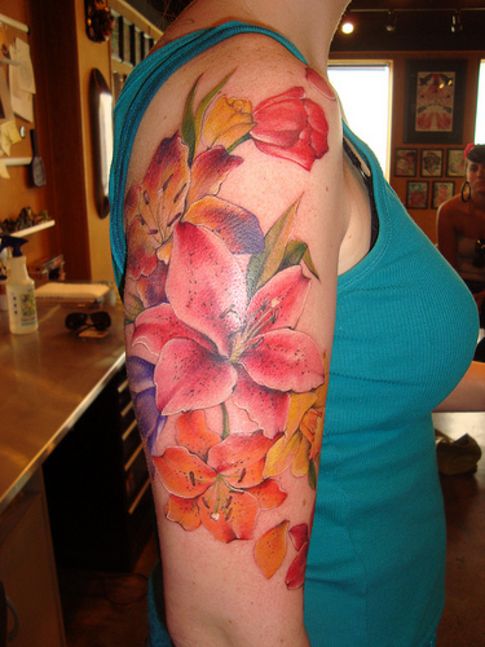 Awesome Lily Flower Tattoo