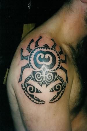 Aztec Crab Shoulder Tattoo