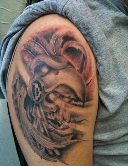 Aztec Eagle Head Shoulder Tattoo