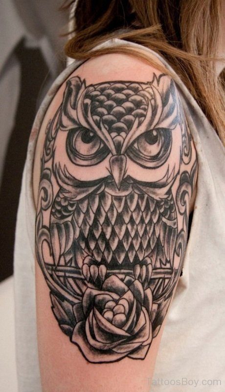Aztec Owl Shoulder Tattoo