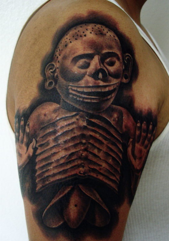 Aztec Skull Tattoo Right Shoulder