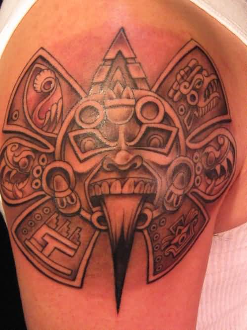 Aztec Sun Shoulder Tattoo